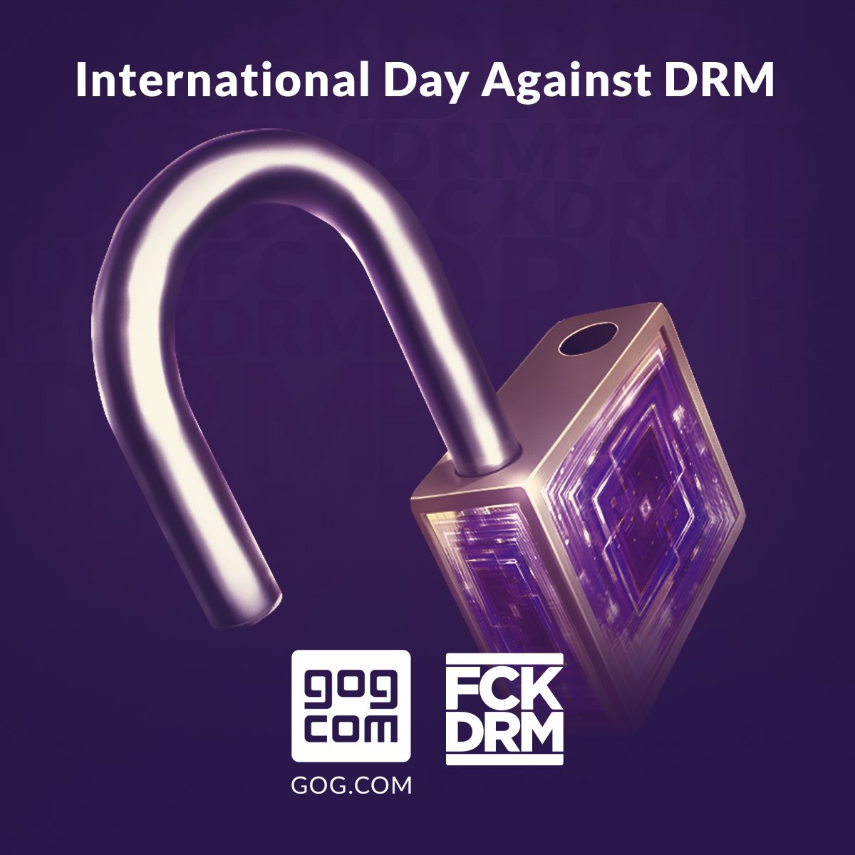 DRM-free philosophy is especially close to our hearts at GOG.COM, so join us in celebrating the International Day Against DRM! 💜

Help spread knowledge about the benefits of DRM-free games, movies, & other forms of media ☺️

👉 bit.ly/2MwoAH4 | #FCKDRM