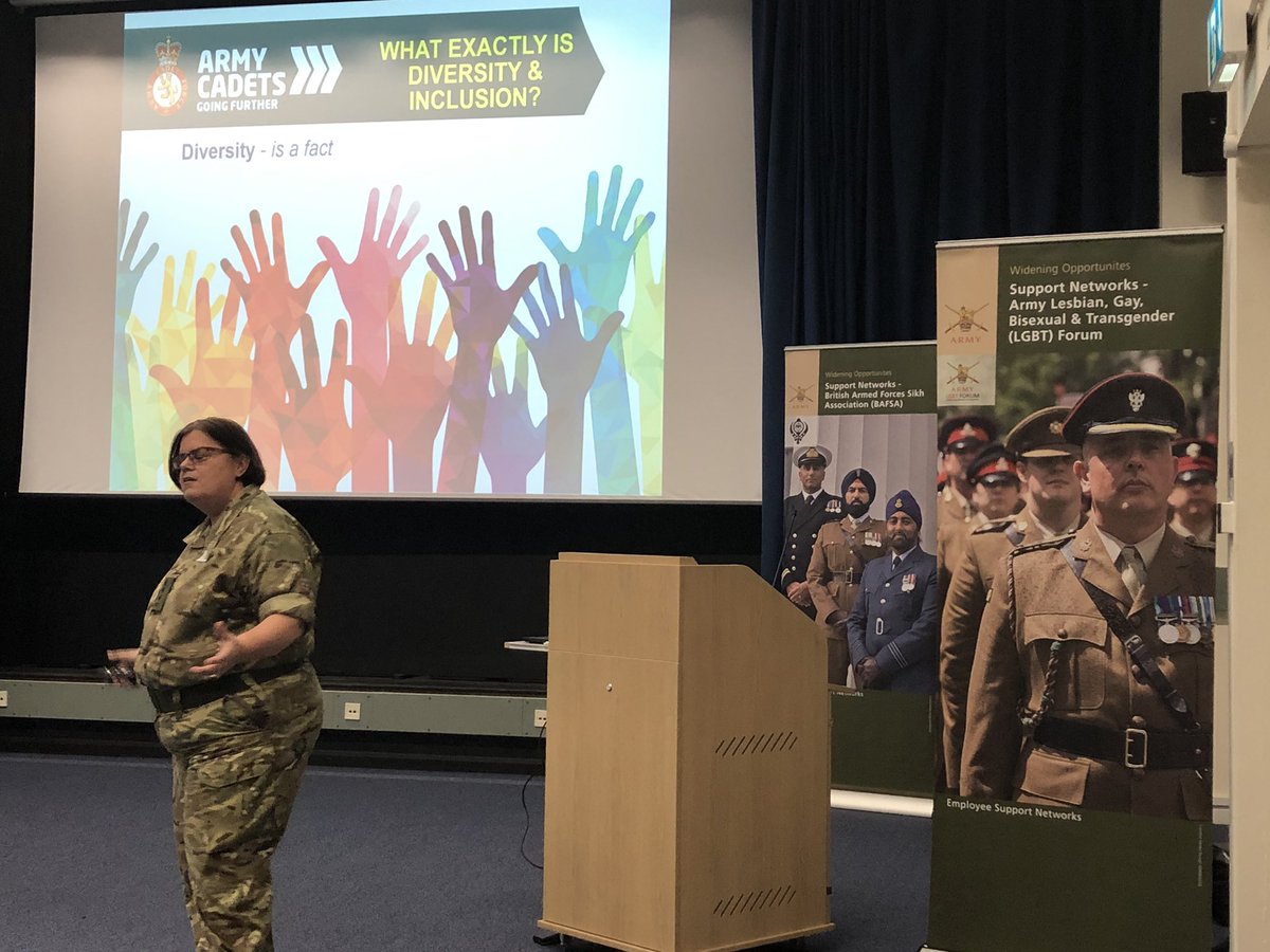 ACFStepChange's tweet photo. Col Leona Barr-Jones @ComdtEssexACF is speaking today at the #ACFStepChangeConf19 @RMASandhurst about inclusive leadership & acceptable behaviours, an important part of the ACF! @ArmyCadetsUK @ACF_LGBT @ACFColCadets @acfbame https://t.co/VJxE1eCI1c