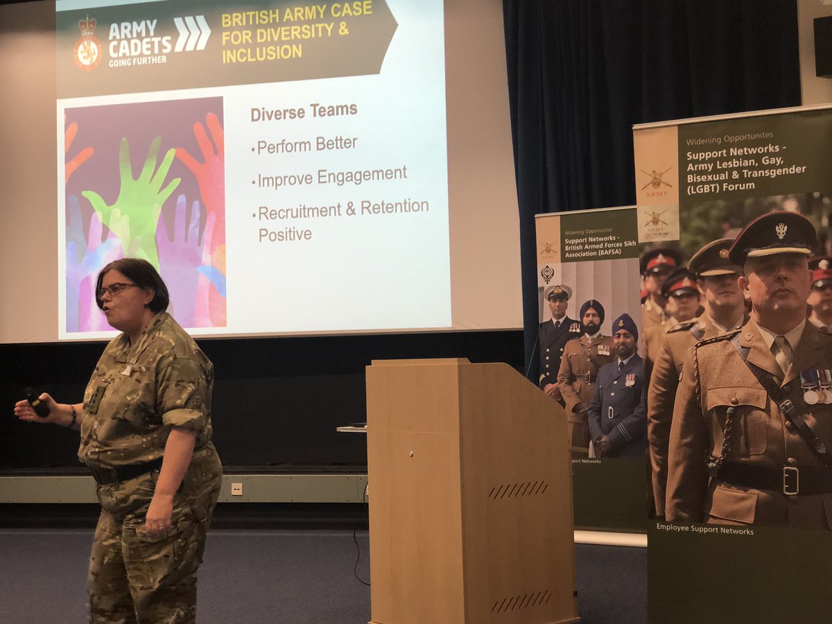ACFStepChange's tweet photo. Col Leona Barr-Jones @ComdtEssexACF is speaking today at the #ACFStepChangeConf19 @RMASandhurst about inclusive leadership & acceptable behaviours, an important part of the ACF! @ArmyCadetsUK @ACF_LGBT @ACFColCadets @acfbame https://t.co/VJxE1eCI1c