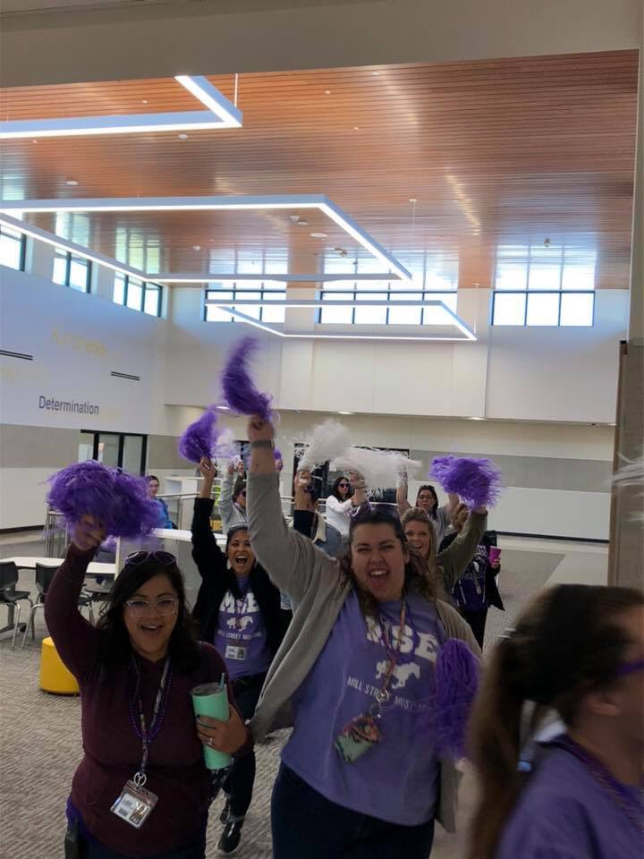 HeintzmanS's tweet photo. Great day in our the NEW @MillStreetES ! PTA lunch, conga line and all together at last!we welcome the kids on Tuesday. #MSEleads #LISDculture https://t.co/i1A3zIn9lO