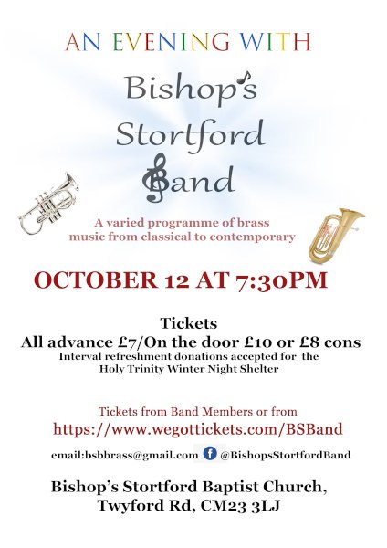 Concert tonight! Tickets still available on the door. <a href="/BSBaptistChurch/">BSBC</a> <a href="/holytrinitybs/">Holy Trinity B.S.</a> <a href="/TICBS/">Bishop's Stortford Tourist Information Centre</a> <a href="/WhatsOnBS/">What’s On in Bishop’s Stortford?</a>