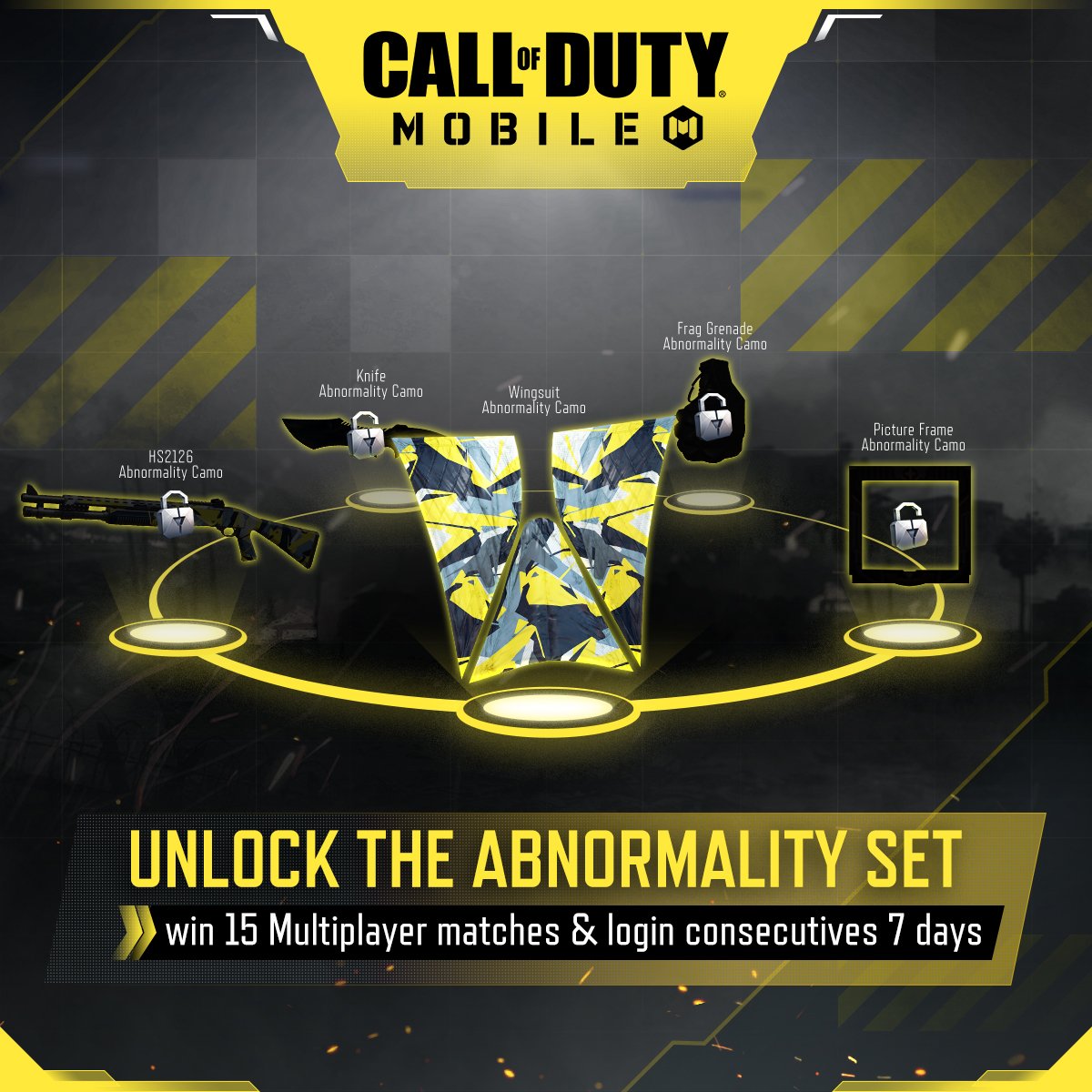 Want a FREE Abnormality Set? Do these simple steps!👇 🔌 Log-in consecutive 7 Days & 🏆 Win 15 Multiplayer matches. It is that easy.🤔 Unlock it now before it's too late! #CODMmUnity #TogetherWeFight #Callofdutymobile #Battleroyale #Freelunch #Abnormality #Easy #Soeasy