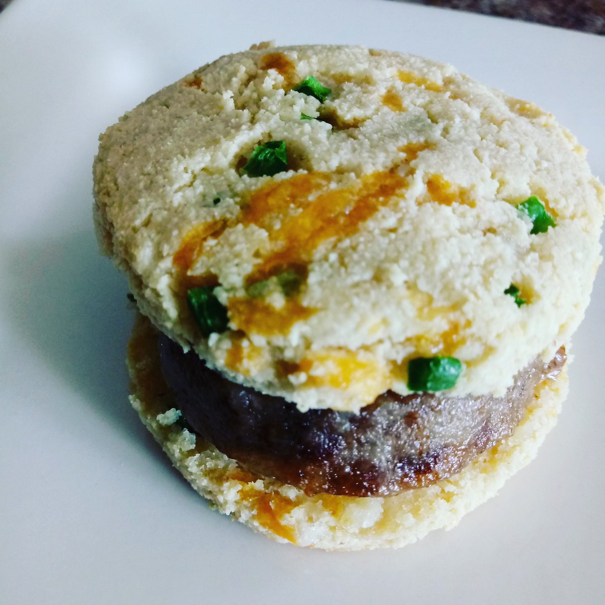 MackSafford's tweet photo. Keto Jalapeno Cheddar Sausage Biscuit for Breakfast!😋#keto #ketodiet #ketosis #lowcarb #weightloss #ketoweightloss #oilhustler #ketolifestyle https://t.co/enPzwH2215