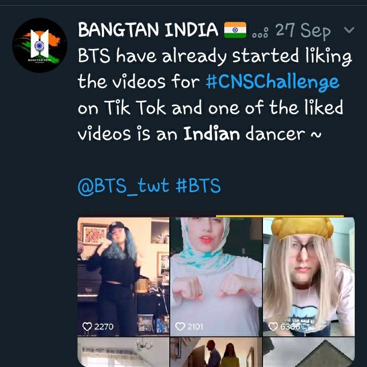 BTS liked 3 tiktok videos of Indian armys