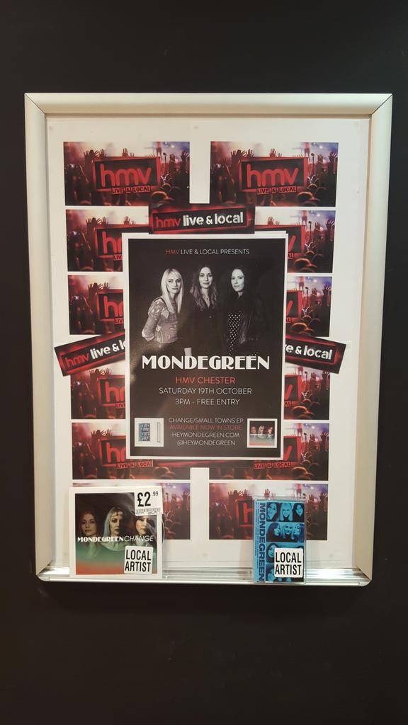 hmvChester's tweet photo. 😍This time next week we can't wait to welcome Mondegreen for their in store performance as part of our #hmvliveandlocal 3pm! Free entry!You can also purchase their music in store now on CD and cassette! 😍 #mondegreen #hmvloveslocalartists #supportlocalmusic #instoregig #hmvlive https://t.co/orfDBZJ3Hr