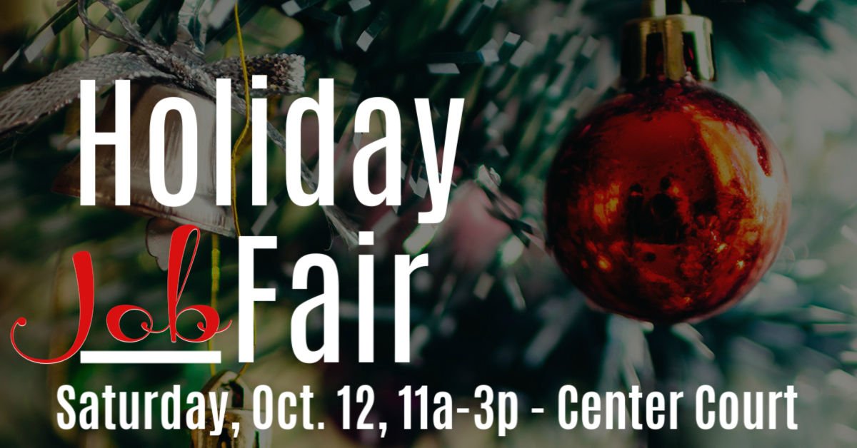 Join us today 11a-3p in Center Court for our Seasonal Hiring Event. Many retailers are hiring for part-time/seasonal positions this holiday season. Interested candidates should visit us to learn more! bit.ly/2B6hoMt