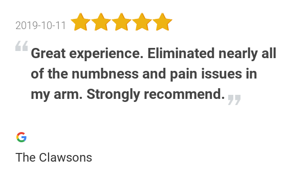 New 5.0-star Review: "Great experience. Eliminated nearly all of the numbness and pain issues in my arm....