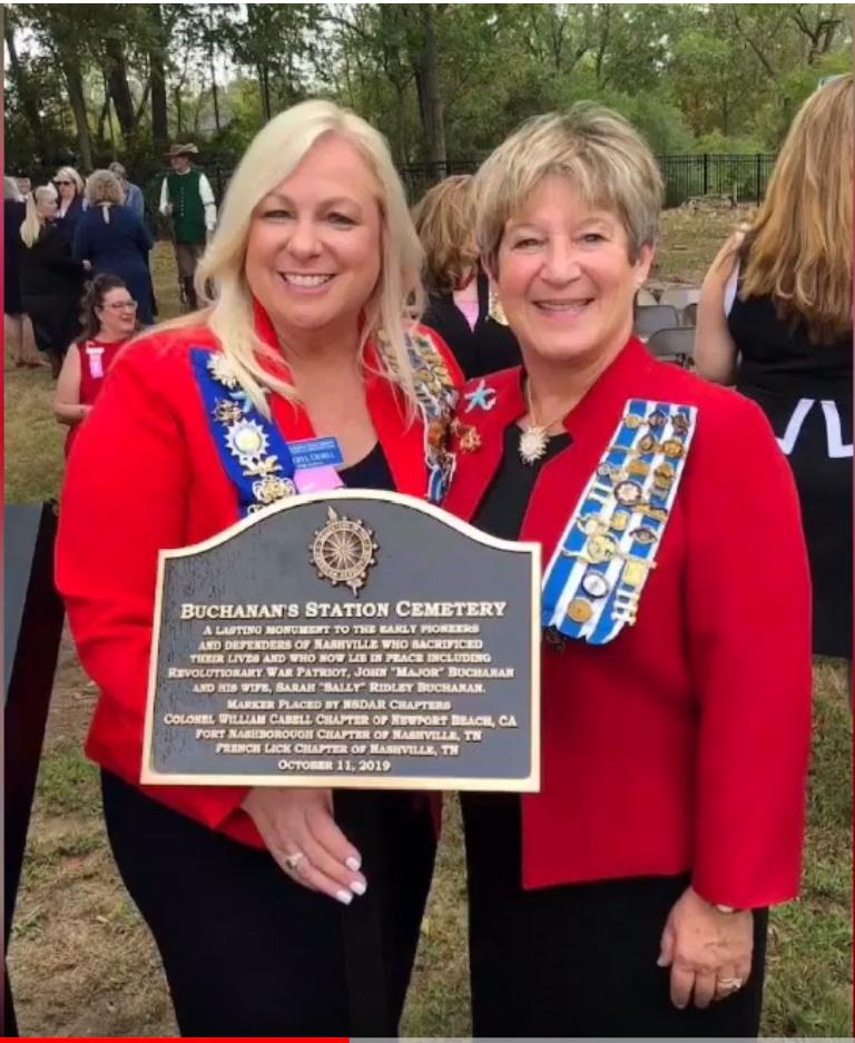 cssdar's tweet photo. #CSSDAR State Vice Regent Susan Broderick (R) and DAR Schools State Chair Cheryl Odell (L) along with the #CASunshineBusTour participants attended a historical marker dedication at the Buchanan Station Cemetery in Nashville, TN. #TodaysDAR https://t.co/Uk5MqbM903