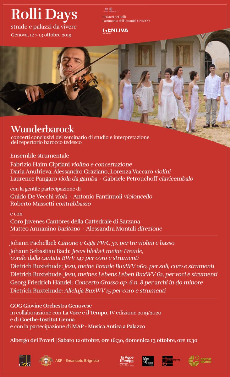 📍 #RolliDays all'Albergo dei Poveri: in anteprima il programma musicale delle due giornate di "Wunderbarock", in collaborazione con <a href="/VoceTempo/">La Voce e il Tempo</a> e Goethe-Institut Genua.

▶️▶️ MAGGIORI INFO: bit.ly/RolliDays2019_…

#gog1920 #Genova #genovamorethanthis