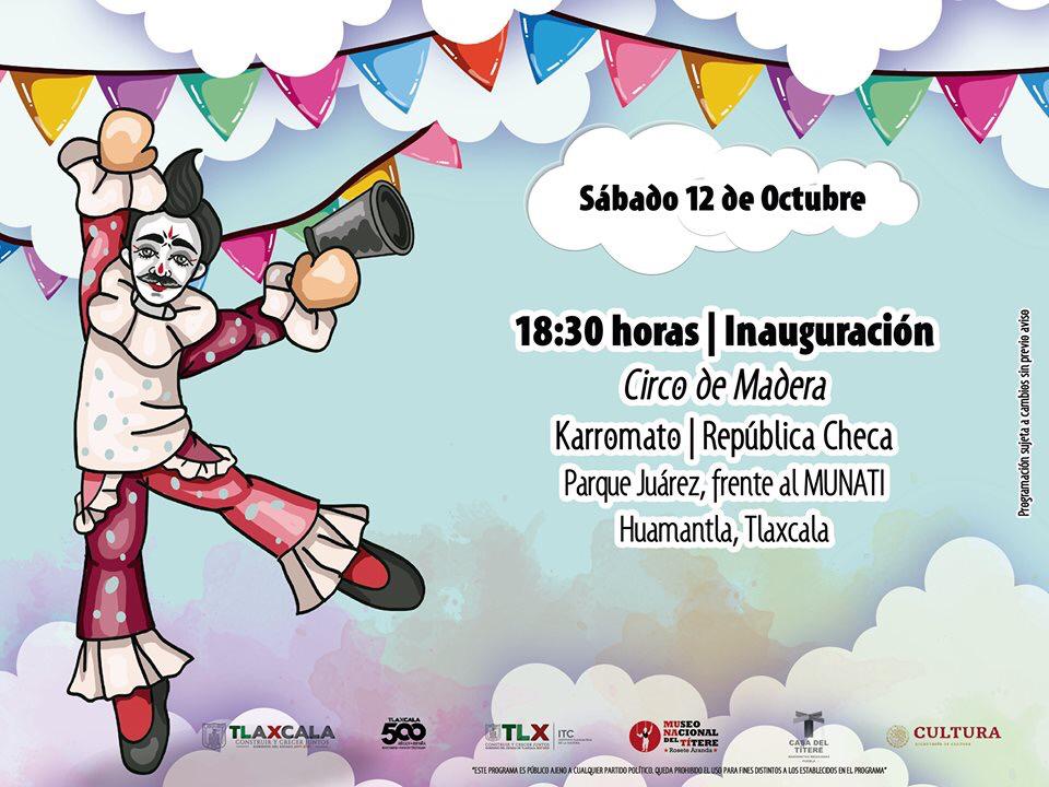 GobTlaxcala's tweet photo. 📍🎭¡HOY! inicia la magia del Festival Internacional de Títeres Rosete Aranda 2019, te esperamos en la inauguración en #Huamantla.

🕰18:30 horas. 

 ¡ Asiste con toda la familia, entrada libre !👏🏼
#Tlaxcala500Años https://t.co/vG7BK39m1D