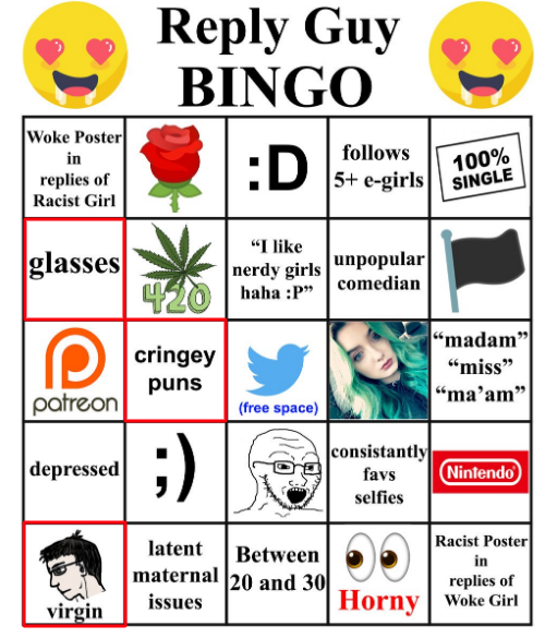 OffensiveCrab's tweet photo. @BeigeShiba First image:
Nofap but permanent. 
I may be a fedboi yet I may not be.
Both loves and hates Trump. 

Second Image:
Glasses but not those abominations. 
Celibate by choice. 

I didn't lose in the first one but I didn't win it
The second I lost miserably. https://t.co/X0iNFij6t8