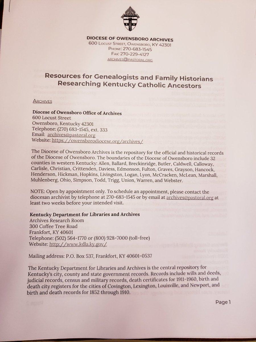 OboroArchives's tweet photo. Our most popular handout so far is "Resources for Genealogists and Family Historians Researching Kentucky Catholic Ancestors."  #KATH2019 https://t.co/SzYNuc5stX