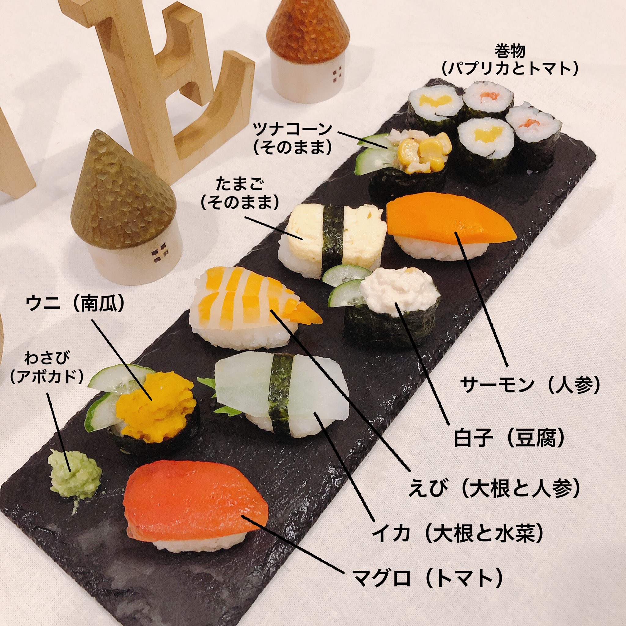 ながのまみ Mofpof イラストレーター バースデーメニューはなんちゃってお寿司 最初面倒だったけど途中工作みたいで楽しくなってきてテンション上がったけどもう二度はない 海老頑張った 1歳 バースデー T Co Uzf1lld5lc Twitter