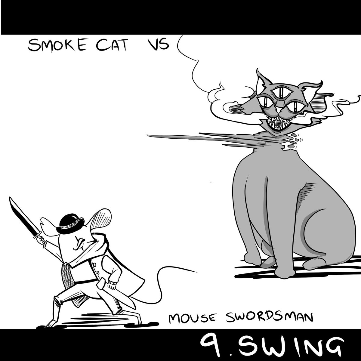 elast1ckman's tweet photo. Next #inktober2019 prompt is SWING! Drew a mouse swordsman fighting a smoke cat. Might wanna draw more mouse swordsman stuff aye.
#elastickmanart #100pics2019
#inktober #digitalartwork
#digitaldrawing #digitalillustration #instaart #mouseswordsman #smokecat https://t.co/lR5azCwwet