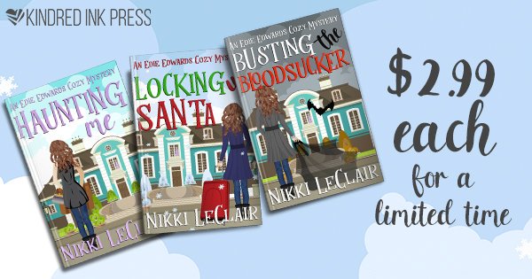 KindredInkPress's tweet photo. #BingeRead the #EdieEdwardsCozyMysteries series this weekend and celebrate @NikkiL_Books' birthday and #BustingtheBloodsucker's release! Visit https://t.co/gMr52t6r5P for more details. https://t.co/OB0iAG9mpq