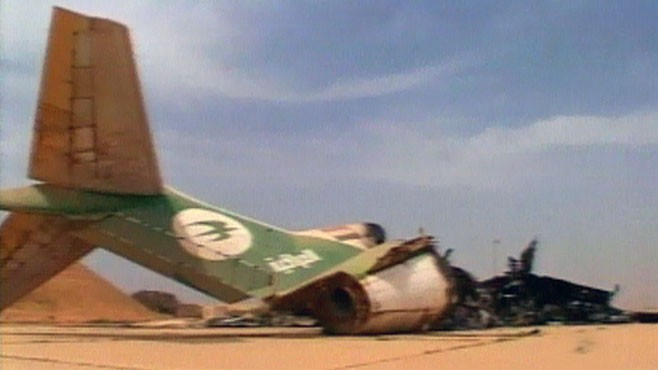 Another angle of the destroyed airplane during the battle for Baghdad airport, Iraq 2003.