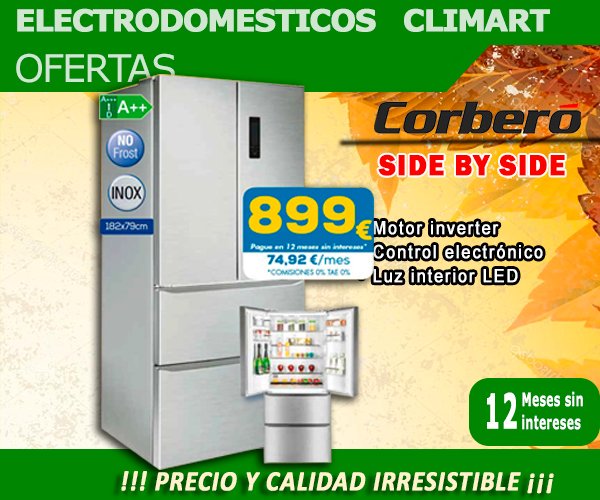 Climartonline's tweet photo. @Climartonline empezamos el octubre con ofertas increíbles #Combi #marca #Corbero #sideybysidey a un #precio #fabuloso de 899€ y una #financiación a tu mediada de 12 meses Ven a visitarnos y te sorprenderás https://t.co/ked5RaoPeK , visitanos !!! https://t.co/YwYpXw815R