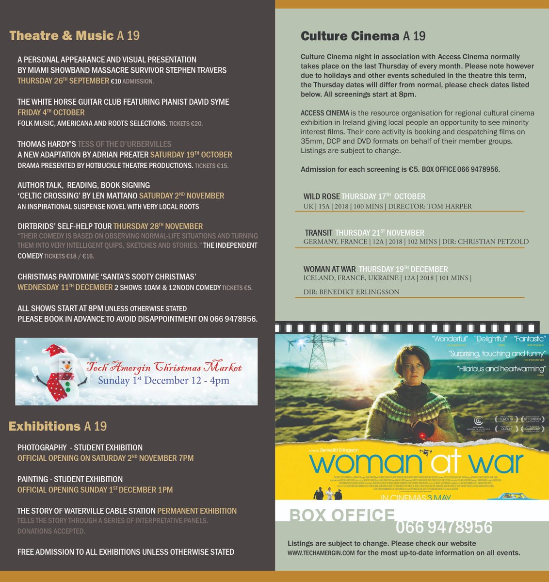 don't miss out on our upcoming arts and cultural events at Tech Amergin. Please share