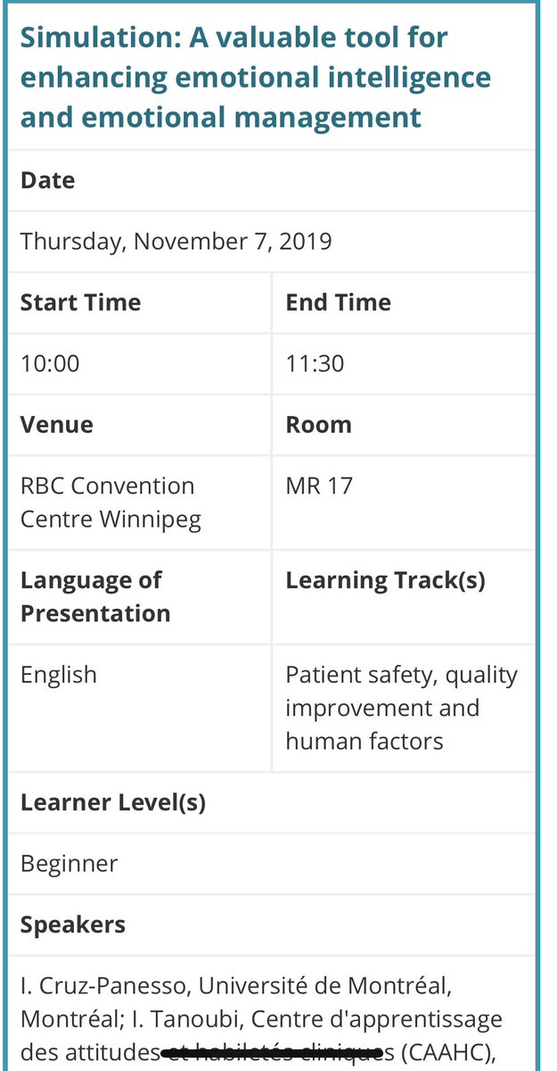 CAAHC_UdeM's tweet photo. This workshop is not to be missed. Simulation: A valuable tool for enhancing emotional intelligence and emotional management. @ITanoubi @cruzpani1 @CAAHC_UdeM @RC_SimSummit #Simsummit2019 https://t.co/FKWeOKEPF1 https://t.co/eoAxgZh499