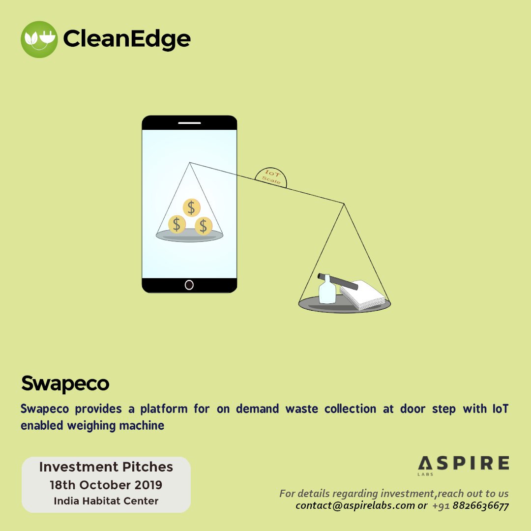91aspirelabs's tweet photo. INTRODUCING Swapeco, #Cleanedge Batch 101 #cleanedgeAcceleratorProgram 

 #investment #investorpitching #angelinvestment #impactinvestment  #circulareconomy #entreprenuer #entreprenuership #startupidea #innovation #climatechange #saveearth #kabadiwala https://t.co/KxOAaTfgfO