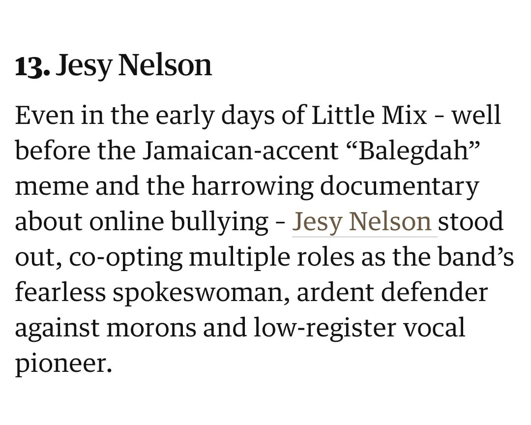 infojadebr's tweet photo. The Guardian listed Jade (#11) and Jesy (#13) as one of the best girlband members of all time, ahead of CL, Lisa, Normani and Nicole Scherzinger. https://t.co/59Dd4BHULJ