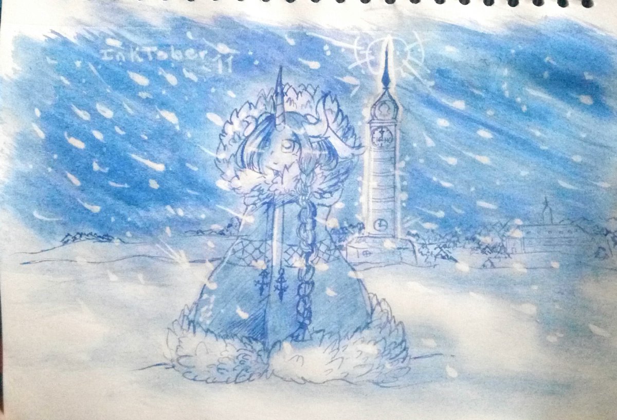 Meyan on Twitter: "J'avais paw pu prendre la photo hier pasque l'éclairage  était horrible mais voici le 11eme jour de l'#inktober ~ Theme: Snow / Neige  Bon, l'effet de la neige qui