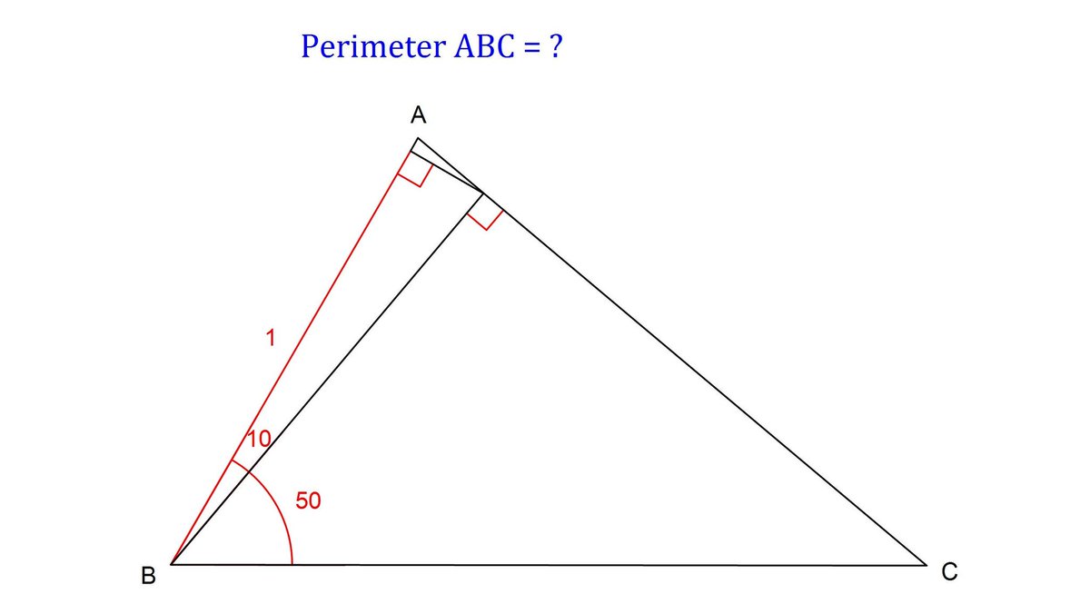 potetoichiro's tweet image. 自作問題116
難周問題1
#GeometryPuzzle #OriginalProblem #Math #数学 #難周問題
三角形ABCの周の長さは？