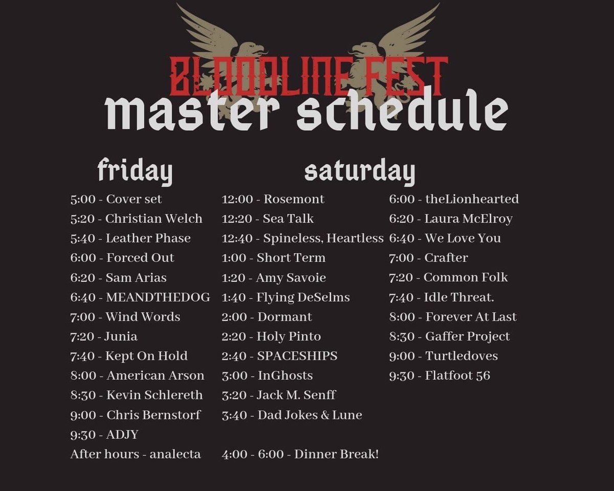 BloodlineFest's tweet photo. Here’s the official Bloodline Fest schedule! See what days your faves are playing but please make room in your plans to see everyone else that you can!

FINALIZE YOUR PLANS TO BE HERE. SIGN UP FOR A FREE PLACE TO STAY. COME FELLOWSHIP WITH US. WE CAN’T WAIT. https://t.co/ZBEWhtsNLs