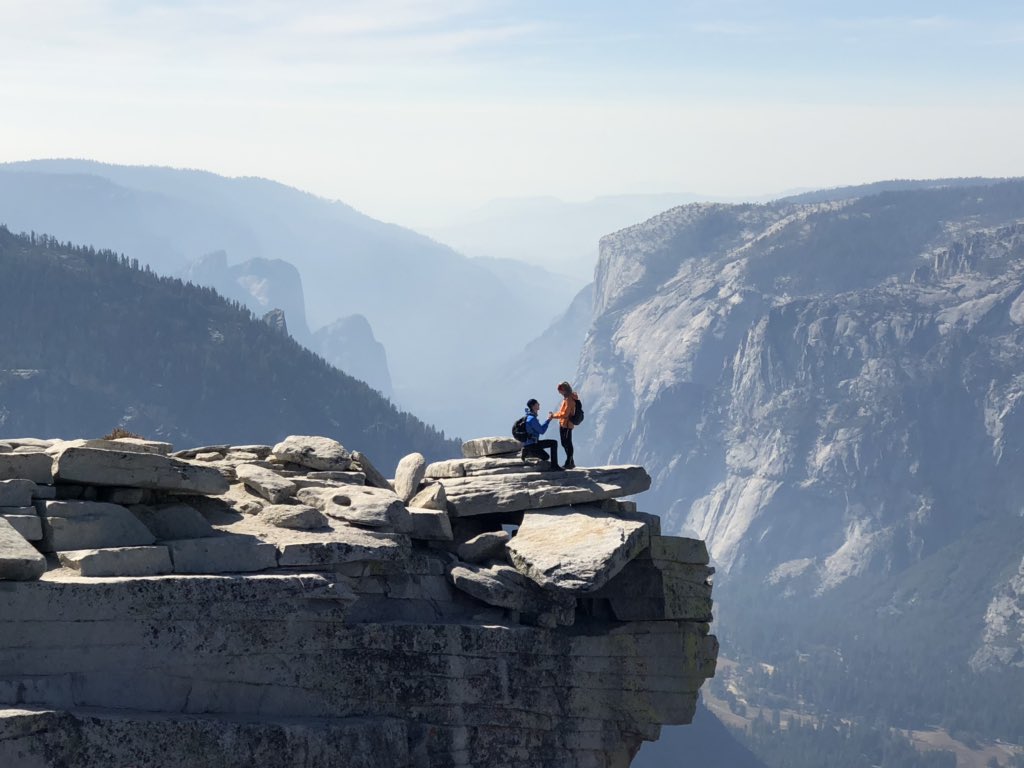 First day in Yosemite and after 5 hours to the top of Half Dome:

She said “Yes”

Breathtaking and most incredible moment in my life 🥰 💍