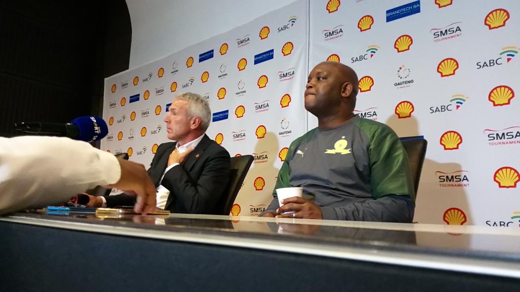 We're now joined by @KaizerChiefs and @Masandawana coaches, Ernst Middendorp and @TheRealPitso for the #ShellHelixUltraCup press conference. #ThereCanOnlyBeOne