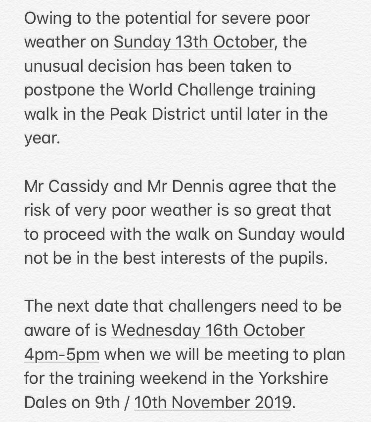 UPDATE: WORLD CHALLENGE TRAINING WALK