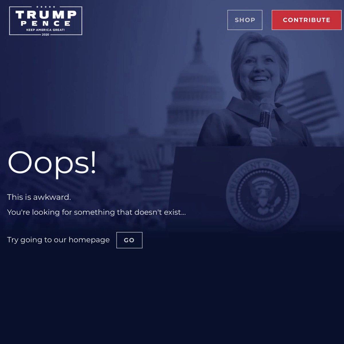 De 404 van donaldjtrump.com

You're looking for something that doesn't exist...  😆