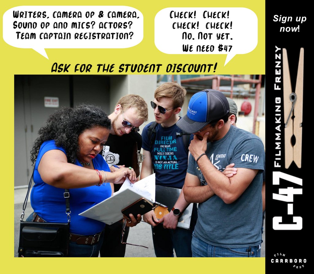 C47FF_nc's tweet photo. Register your team https://t.co/u4BrQKqhxK #studentfilm #ncfilm #trianglencfilm https://t.co/GnAkaX2eon