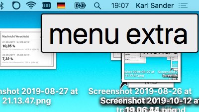 Screenshot of hover text for the Flag / Text Input item in the macOS status bar saying "menu extra"