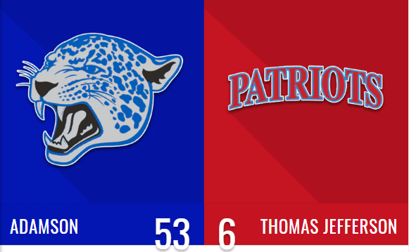 SportsDayHS's tweet photo. FINAL: Adamson 53, Thomas Jefferson 6
Box score: https://t.co/Nt1ANI6H6z
#txhsfb @Adamson_FBall @AdamsonLeopards @dallasathletics @DFWTxProspects @DFWXposedSports @DMNGregRiddle @dctf https://t.co/qyoG5FHRva