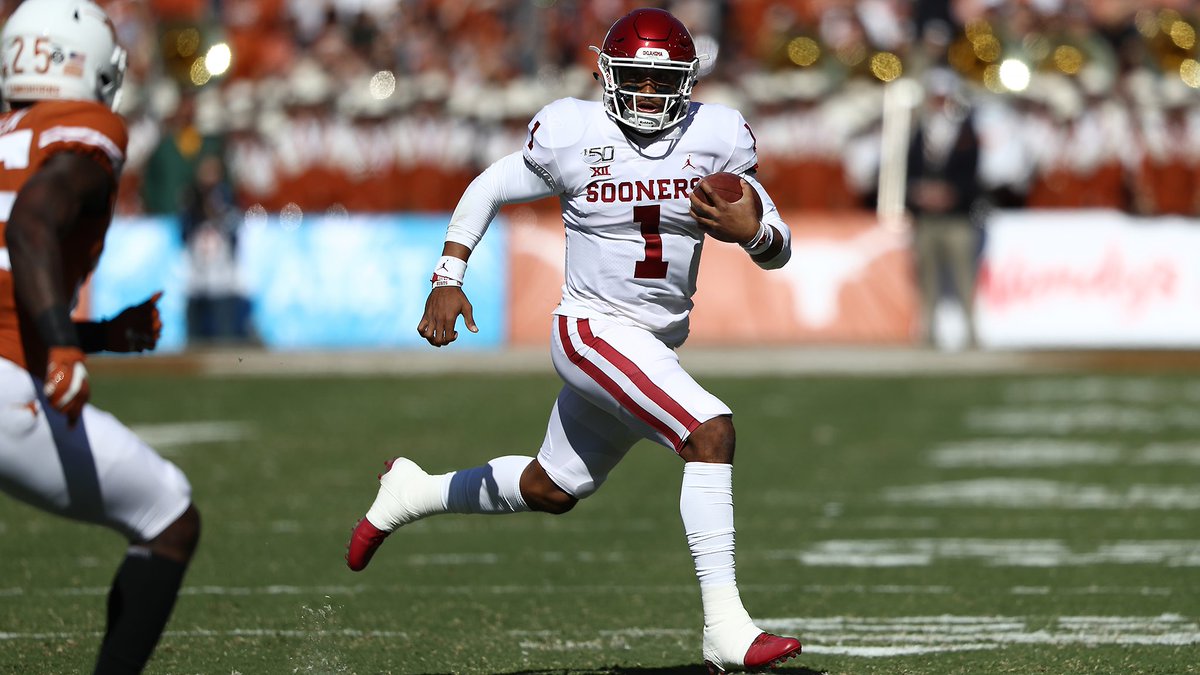Rushing yards so far in the #RedRiverRivalry Jalen Hurts: 105 Texas: -5.
