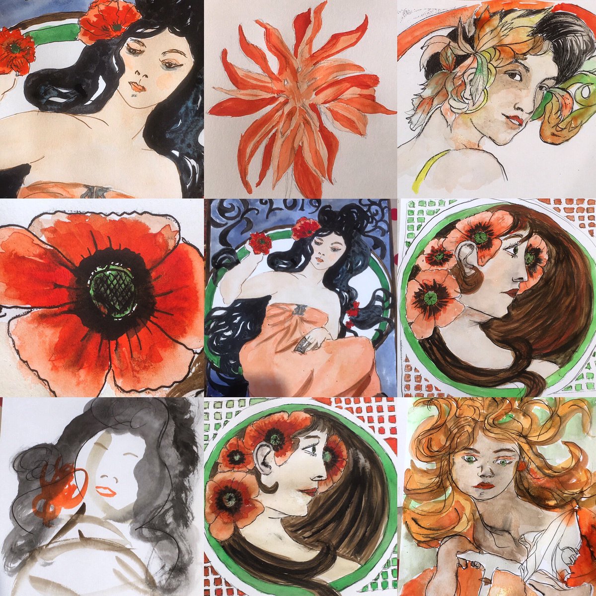 We celebrated the amazing art nouveau movement this week #createwestbridgford #createartschool #artnouveau #alfonsemucha #fwacrylicink