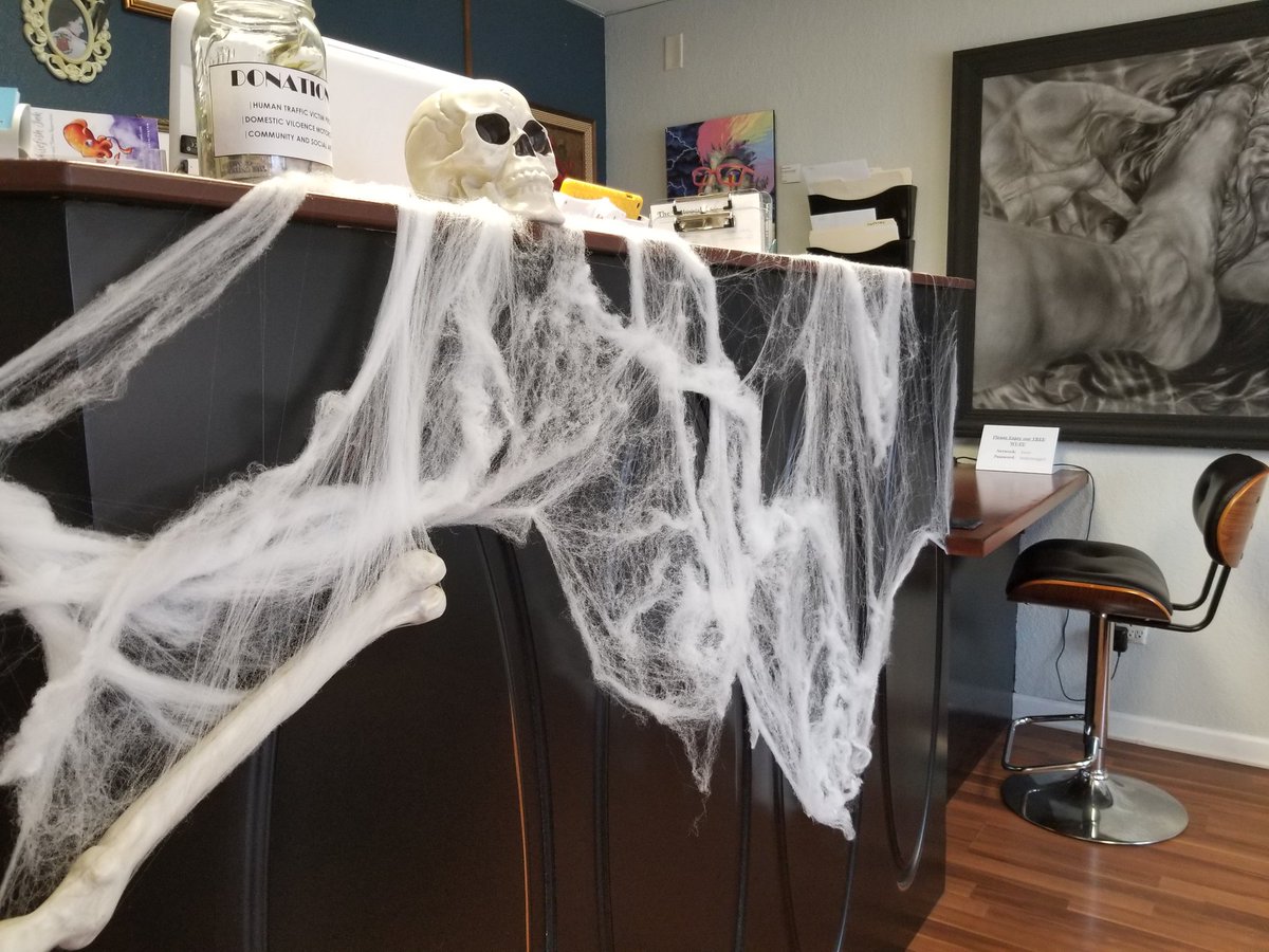 NikFirestarter's tweet photo. Just want you all to know I've been hard at work getting Halloween decorations set up at the shop for our Haunted Parlour event on the 31st 🖤🖤🖤 [WIP]

#thetattooedlady #tattooedlady #mnartist #mntattoo #halloween #hauntedhouse #hauntedshop #spooky #minnesota #nikkifirestarter https://t.co/fnddTLuzKQ