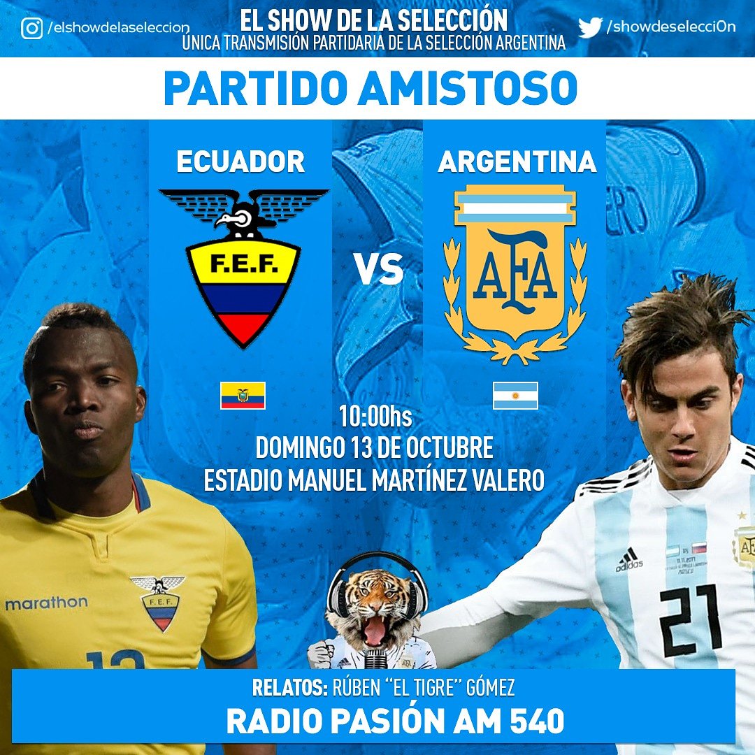Mañana a partir de las 10 hs viví toda la previa de Ecuador - Argentina por am 540 radio pasion
Y desde las 11 escucha el partido 
Vamos 🇦🇷