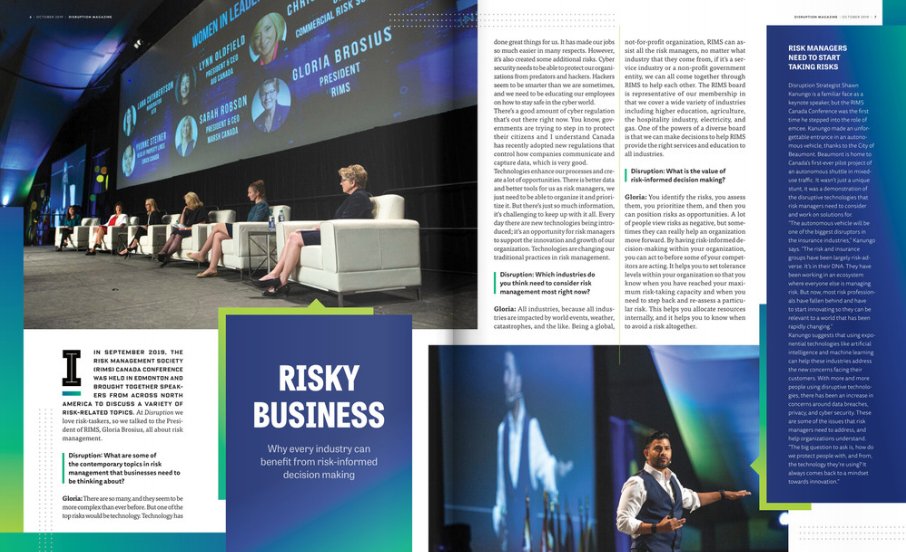 DisruptionMagUS's tweet photo. "A lot of people view #risks as negative, but sometimes they can really help an organization move forward. By having risk-informed decision-making in your organization, you can act before some of your competitors are acting." - @BrosiusGloria, @RIMSCanada https://t.co/lfqETfewki https://t.co/ltvA1RsCSv