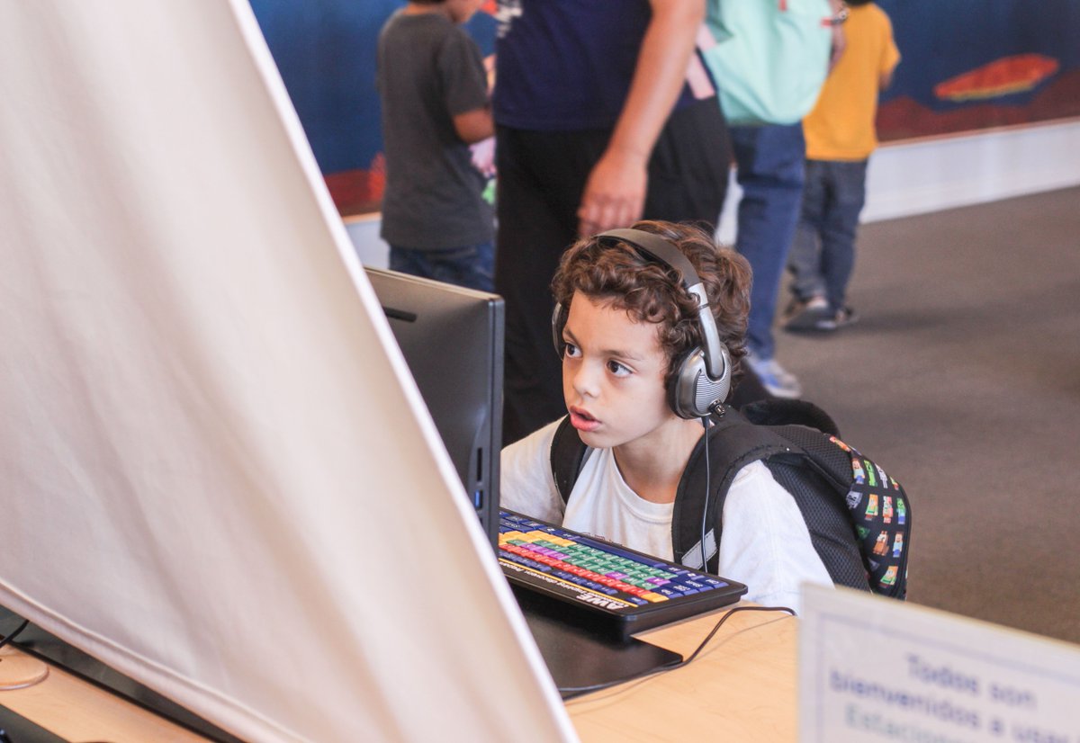 LBCityLibrary's tweet photo. We're committed to closing the digital divide: #DigitalEquityIs providing free computer access to the Long Beach community, including free WiFi, homework help for students, and adaptive technology for people living with disabilities. https://t.co/W0eF8Kl3d0