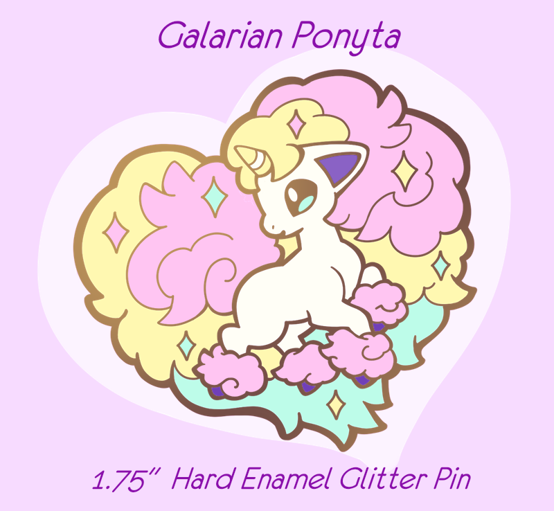 akitamonster's tweet photo. ✨PREORDER✨  1.75" Galarian Ponyta hard enamel pin, will have iridescent glitter in the mane/tail!

Expected shipment date of mid November, preorders will close on 10/19 at 10pm CST! Preorder here!! https://t.co/sutgIeGTCj #GalarianPonyta #Pokemon #PokemonSwordShield https://t.co/oOOQlF5rYf