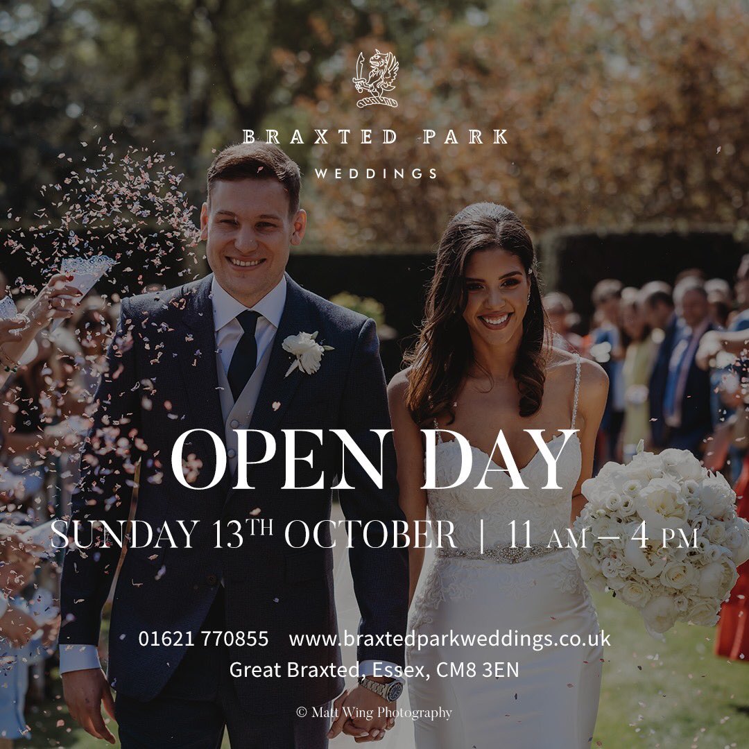 Join us for our Wedding Open Day tomorrow (Sunday 13th). Come and view our stunning wedding venue, meet our suppliers and discuss your wedding plans with our events team over canapés and a glass of fizz. Gates open at 11am braxtedparkweddings.co.uk/events/ #wedding #weddingvenue #essex