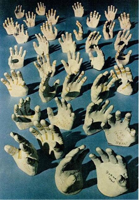 A collection of plaster casts of the hands of the Apollo astronauts, NASA