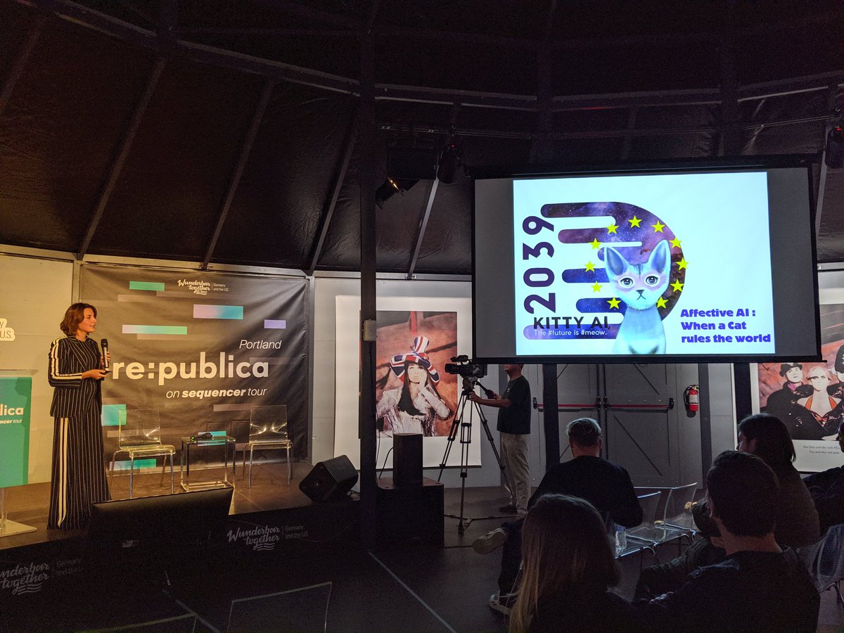 uriaviv's tweet image. @KittyAI_rules, a (cute) experiment in micro local democracy, and a comparison to @realDonaldTrump, design fiction by @pinaryoldas , presented at @republica #rpPortland @wunderbar2gethr