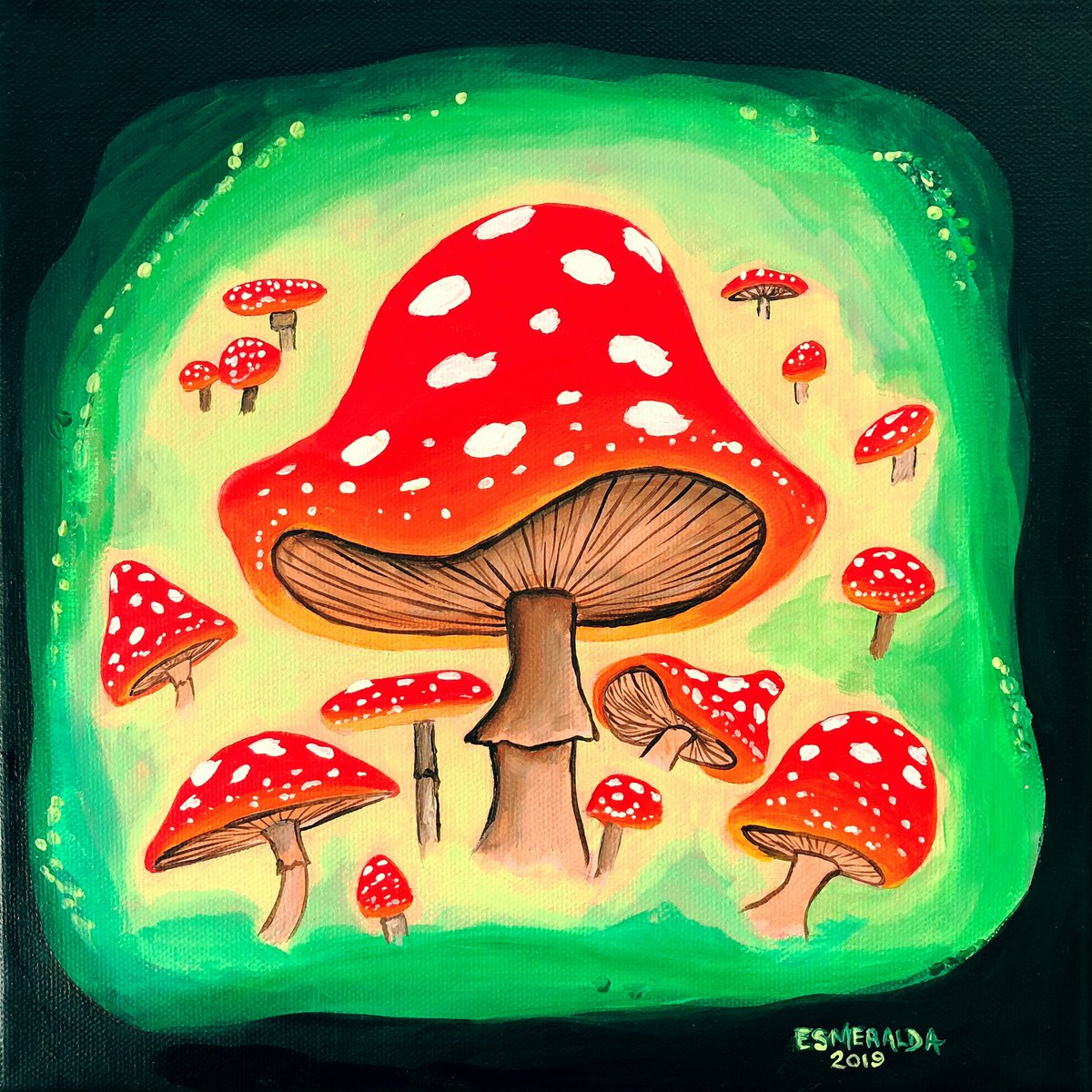 Thats my painting for tonights art show at @labodegagallery It’s under $100.00 
“Magic Mushrooms”
10” x 10”
Acrylic on Canvas
By: #ArtistEsmeraldaRobles #artistesmeralda #esmeraldarobles #imperialbeach #localartist #magicmushrooms #shrooms #mushroom #mushroompainting #painting