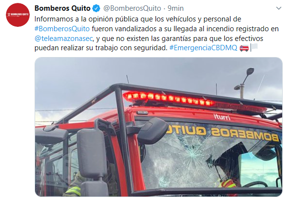 LaPosta_Ecu's tweet photo. Los Bomberos están en Teleamazonas pero no existen garantías para que apaguen el fuego. https://t.co/ZnWRh9lAl9