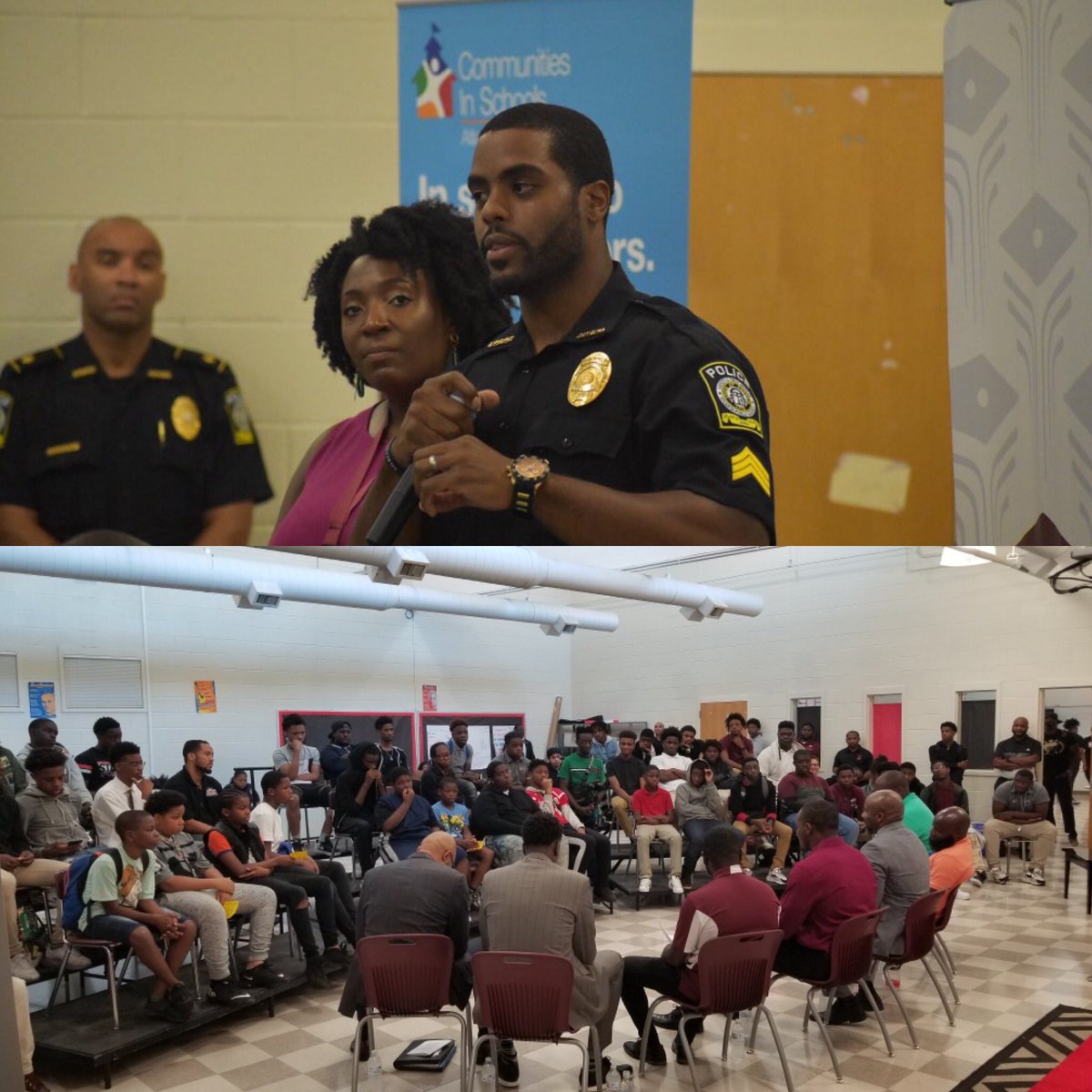 @APSPolice Sgt. Quarless Duncan leading a panel discussion on Brotherhood & Solidarity with his mentee group, Young Men of Carver Leadership Academy. @APSCarver @apsupdate @PBS_Atlanta @CarstarphenMJ