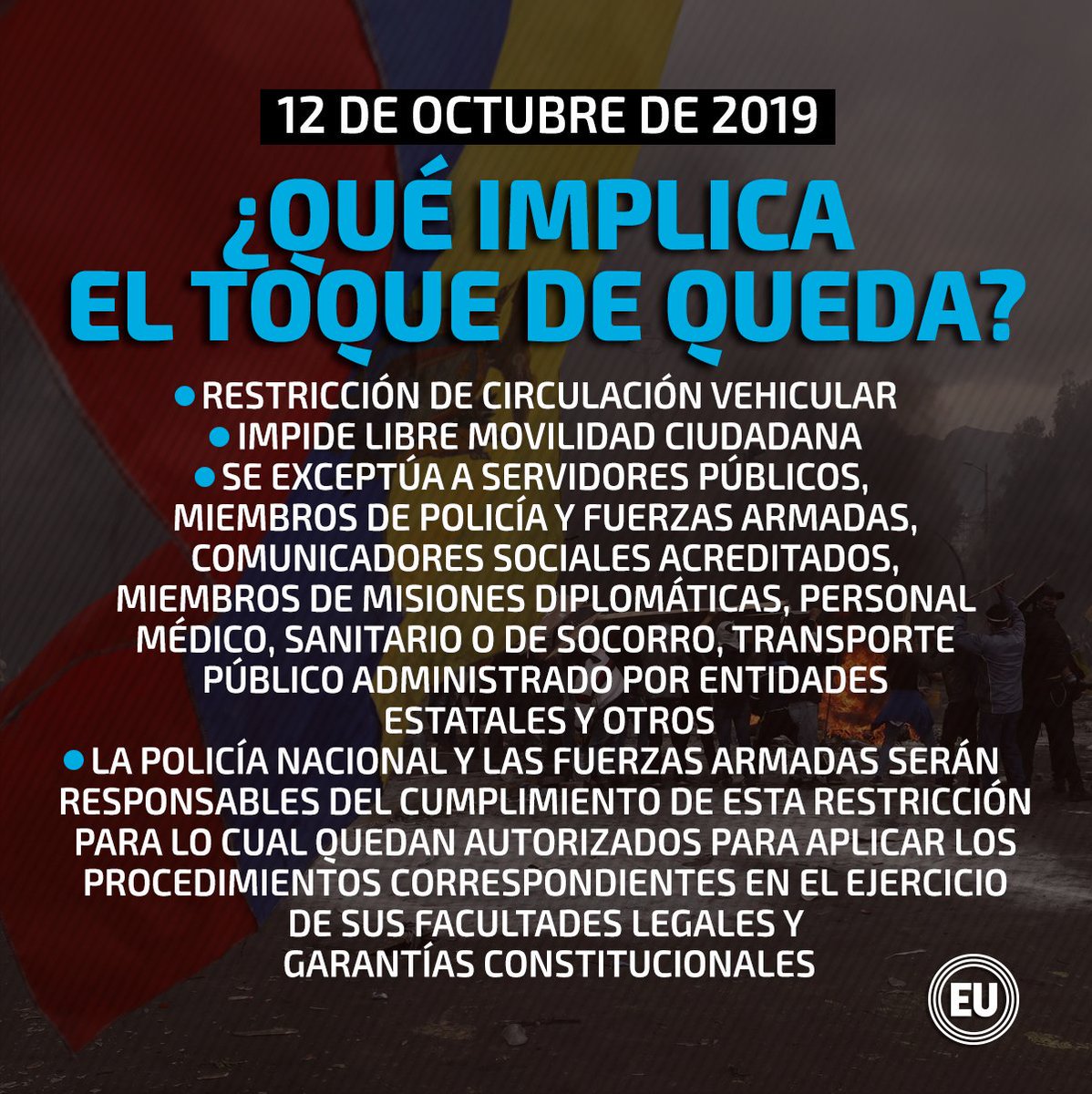 Desde las 15:00 rige en el Distrito Metropolitano de Quito el toque de queda y militarización. ► ow.ly/RvY150wJEE1