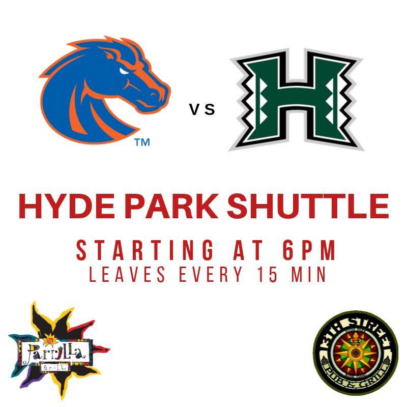 Avoid traffic and take our free shuttle! 1st ride leaves at 6PM and returns about every 15 minutes until 2 hours after the game. GO BRONCOS
..
<a href="/BSUFootball/">Boise State Fans</a> <a href="/BroncoSportsFB/">Boise State Football</a> @boisestatelive